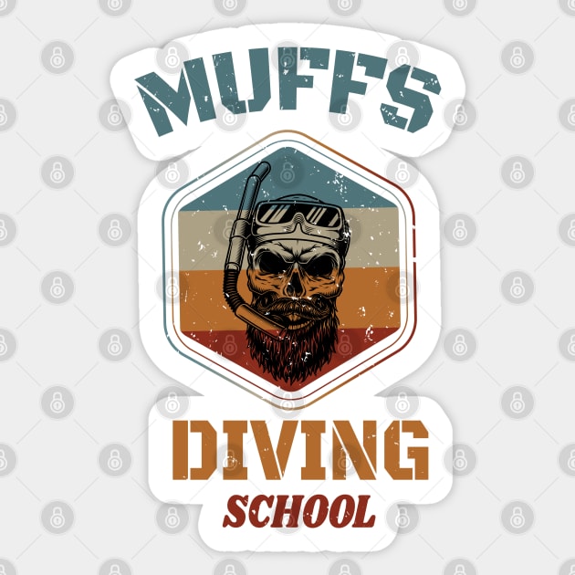 Muffs Diving School - Skull Retro Diving Lover gift Sticker by WassilArt